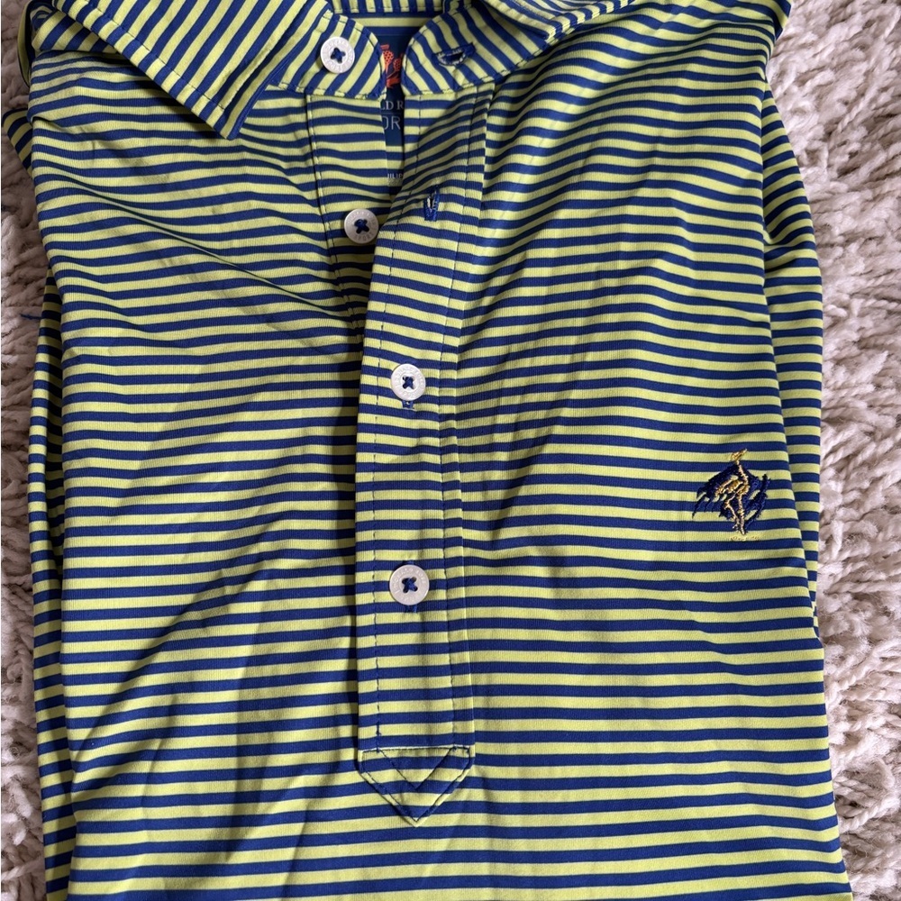 Donald Ross sport mens Striped Green and Blue Men's polo Shirt with crane logo